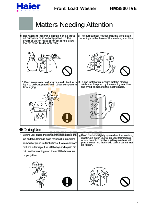 PDF manual for Haier Washer HMS800TVE